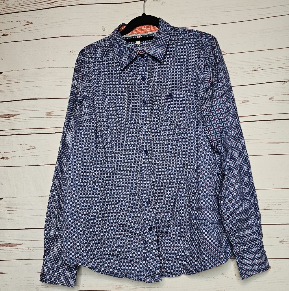 Cinch Blue and Orange Pattern Western Button Down Shirt - Picture 11 of 11